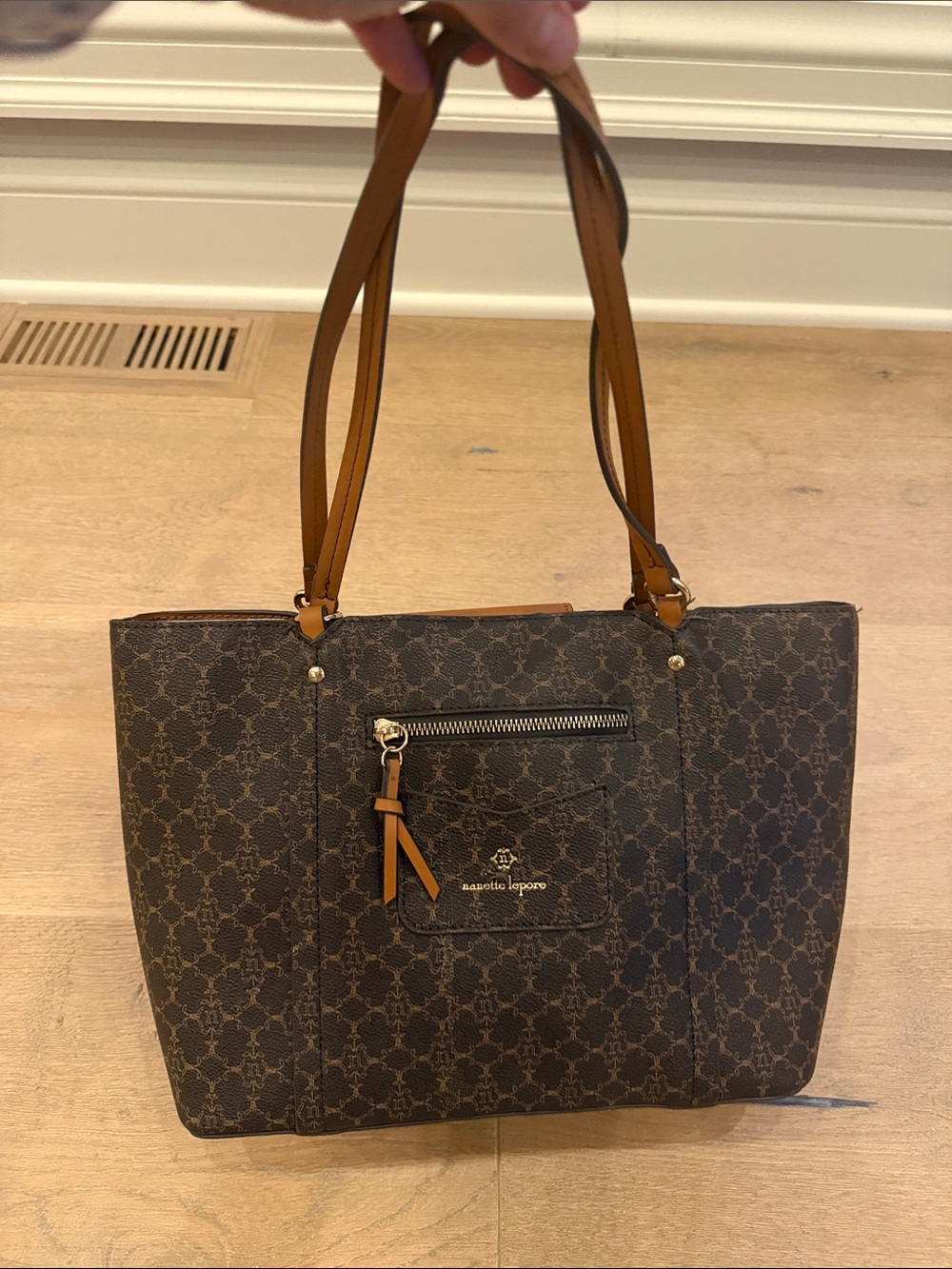 Nanette Lepore Monogram Tote Bag | Brown & Tan Leather